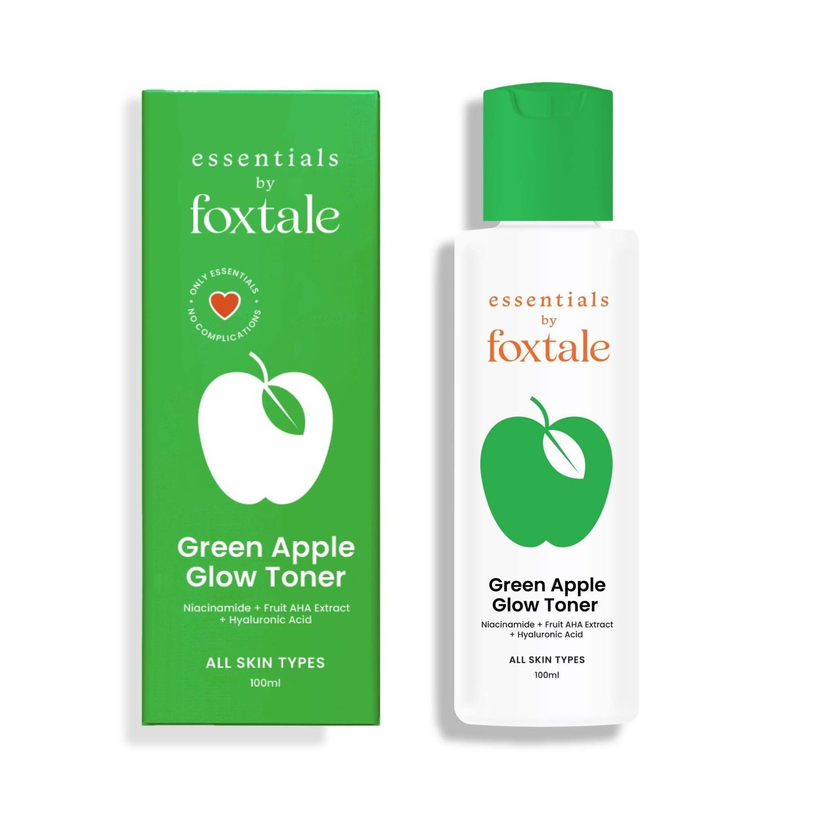 uk71y3fyUeMGL-1-1.jpg Foxtale Green Apple Glow Toner with Niacinamide | Fruit AHA Extract and Hyaluronic Acid | Clinically Proven Brightening Ingredients | All Skin Types | Men & Women - 100ml - Fast UK Delivery - Image 1