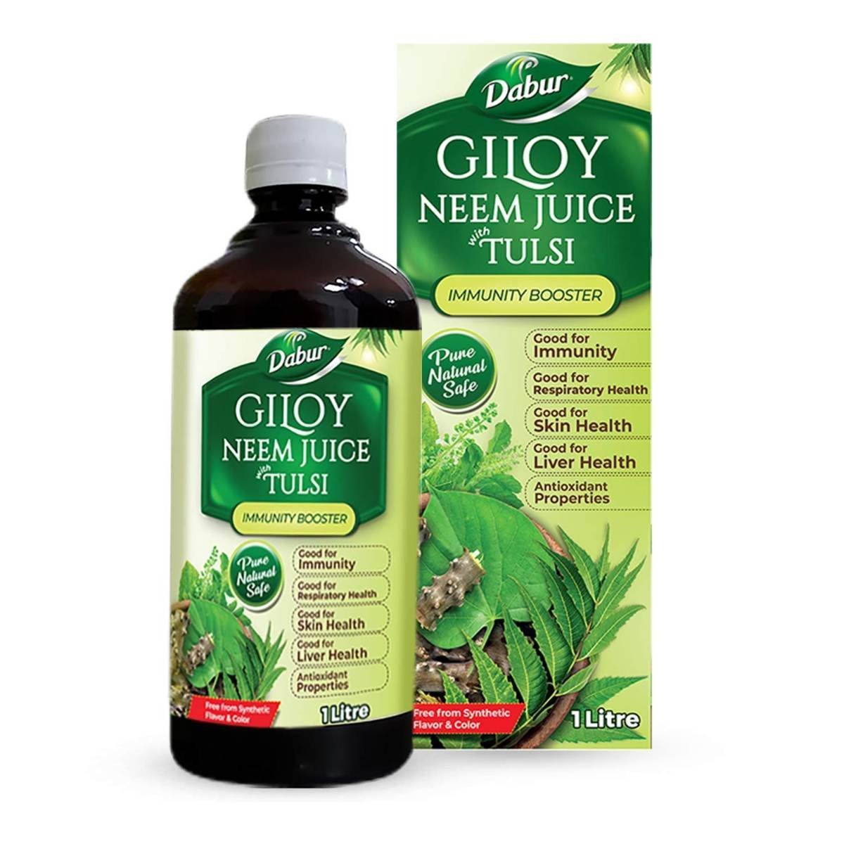 uk71yvfec512L.jpg Dabur Giloy Neem Tulsi Juice - 1L | Benefit of 3-in-1 Immunity Boosters| With Power of Giloy, Neem and Tulsi | Pure, Natural and 100% Ayurvedic Juice - Fast UK Delivery - Image 1