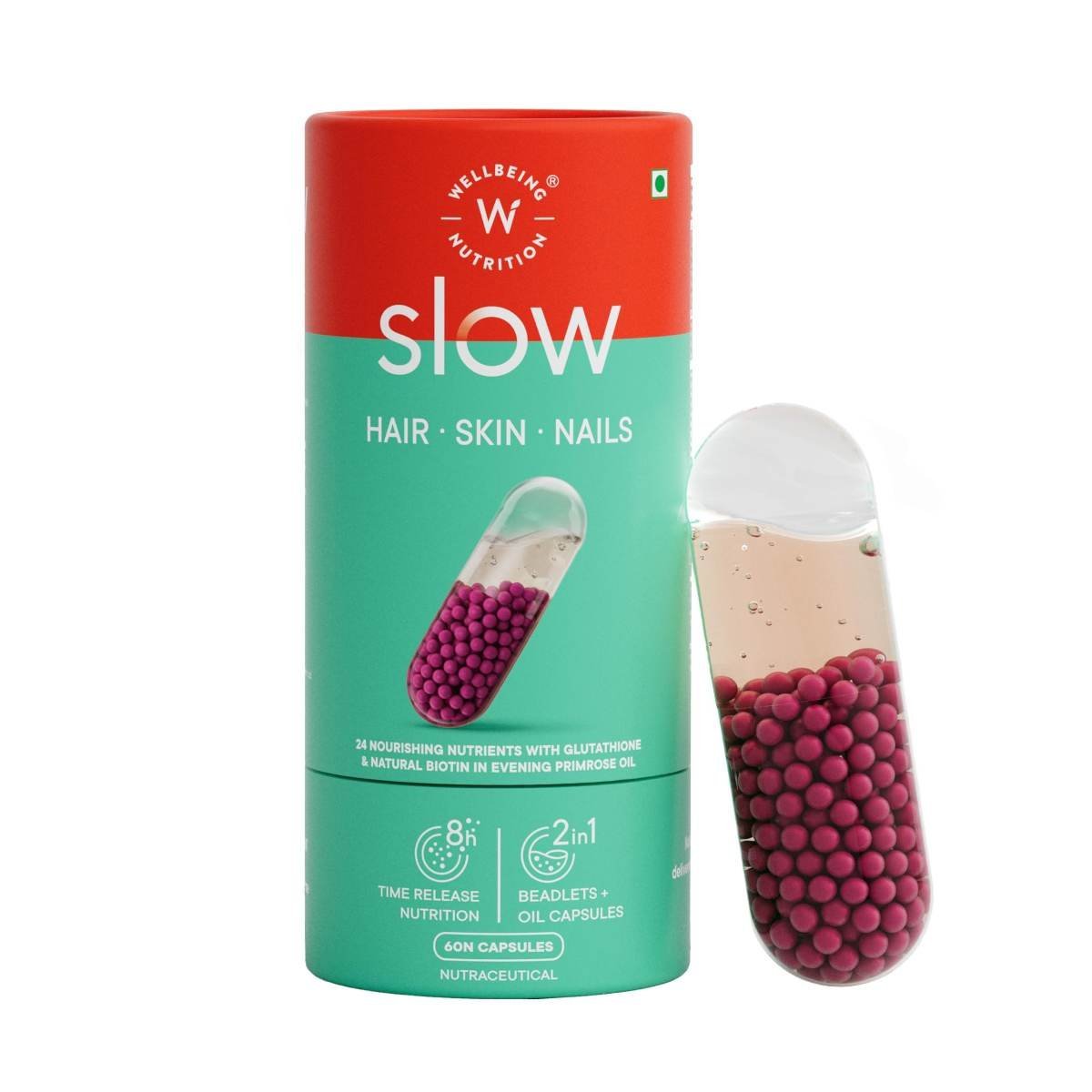uk71zdFIpmCHL-1.jpg Wellbeing Nutrition Slow Skin Hair and Nails Capsule for Men & Women | Skin Hair Nails Vitamins | Glutathione, Hyaluronic acid, Biotin | For Glowing Skin, Hair Growth and Strong Nails (60 Capsules) - Image 1