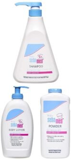 Sebamed Baby Body Lotion 400 ml & Allantoin| Dermatalogically tested| Sensitive skin & Baby Shampoo 500ml|Ph 5.5| Camomile|Natural moisturisers & Baby Powder 400g - Fast UK Delivery