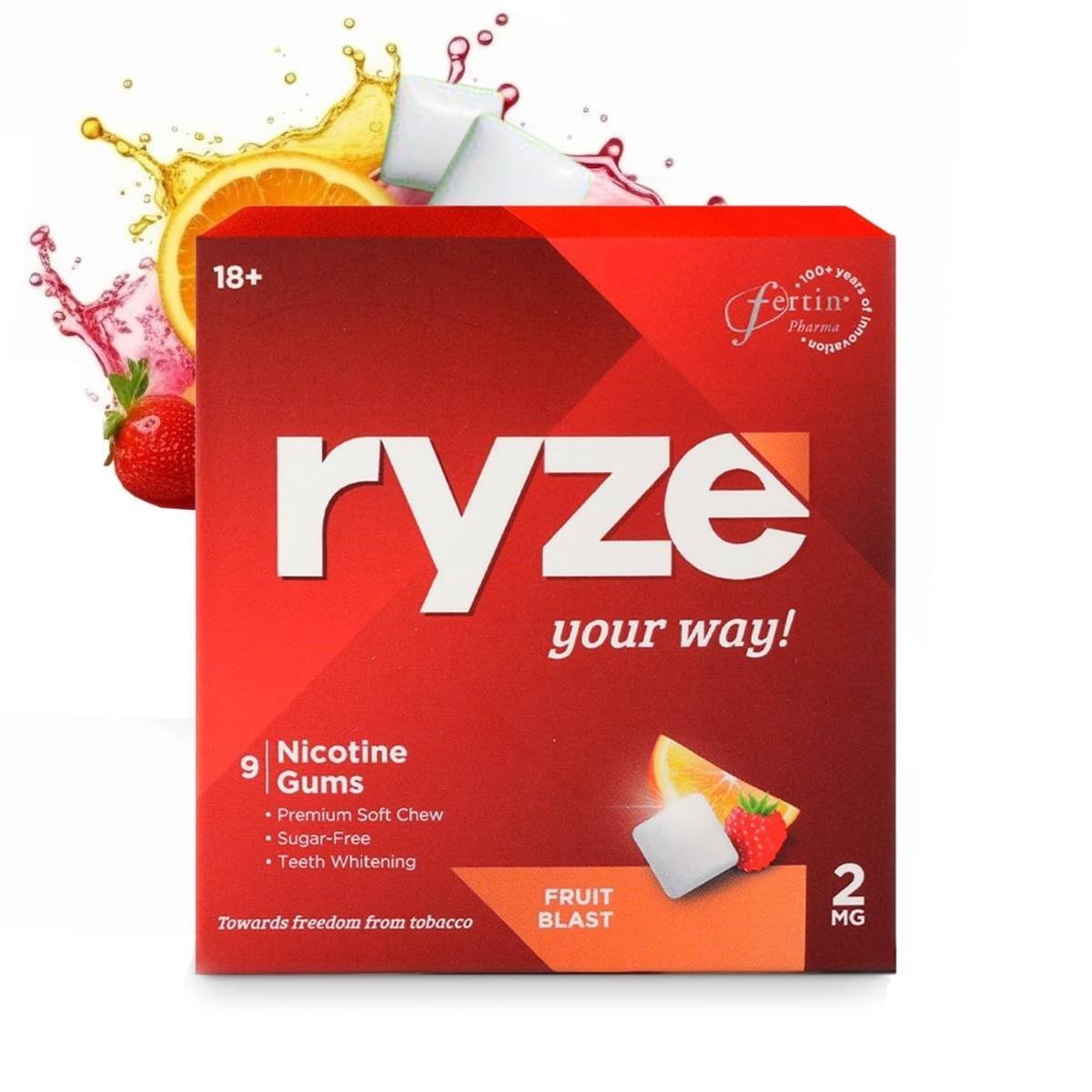 uk71zzZIy3lDL-1-1.jpg RYZE Fruit Blast Nicotine Gum 2 gm | Pack of 50 (540 gums) | Freedom from Smoking & Tobacco | Easy on Throat | WHO & FDA Approved | Sugar Free | Teeth Whitening - Image 1