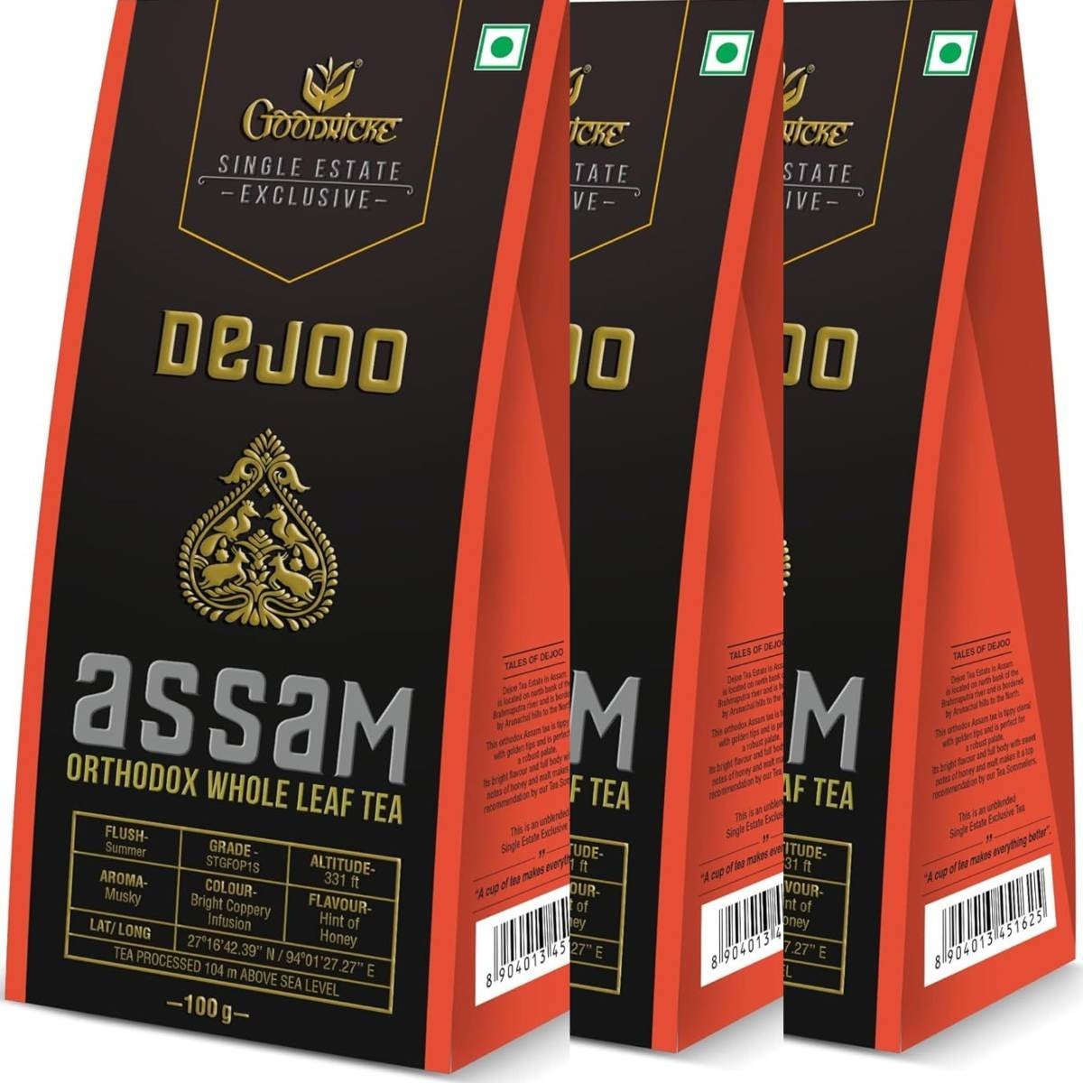 uk81-u4EzGkHL-1.jpg Goodricke Dejoo Single Estate Assam Orthodox Whole Leaf Tea- 100 g (Pack of 3) - Fast UK Delivery - Image 1