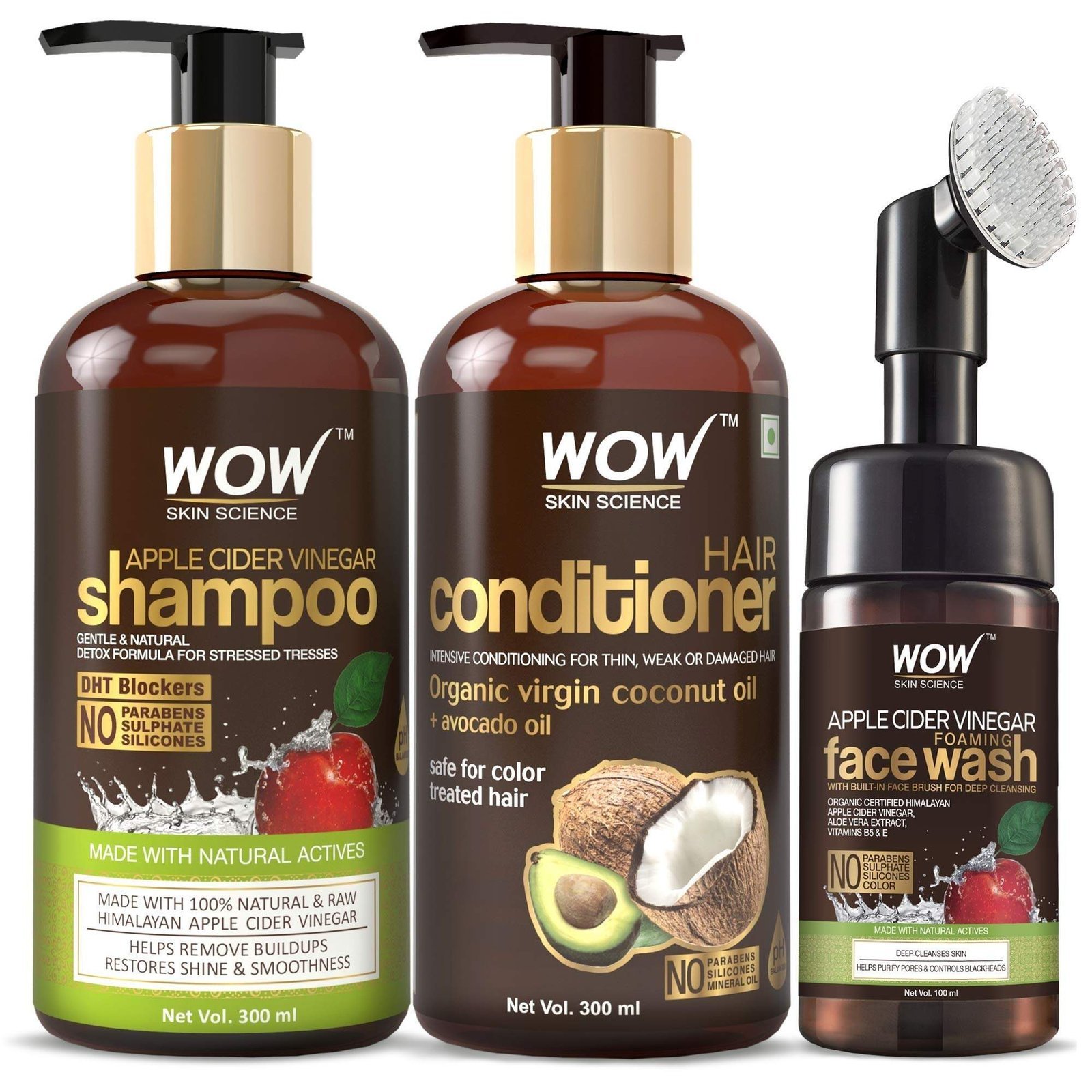uk810EUjzReRL-1-1.jpg WOW Skin Science Apple Cider Vinegar Shampoo with WOW Skin Science Coconut & Avocado Hair Conditioner & WOW Skin Science Apple Cider Vinegar Face Wash with in-built brush Kit - Fast UK Delivery - Image 1