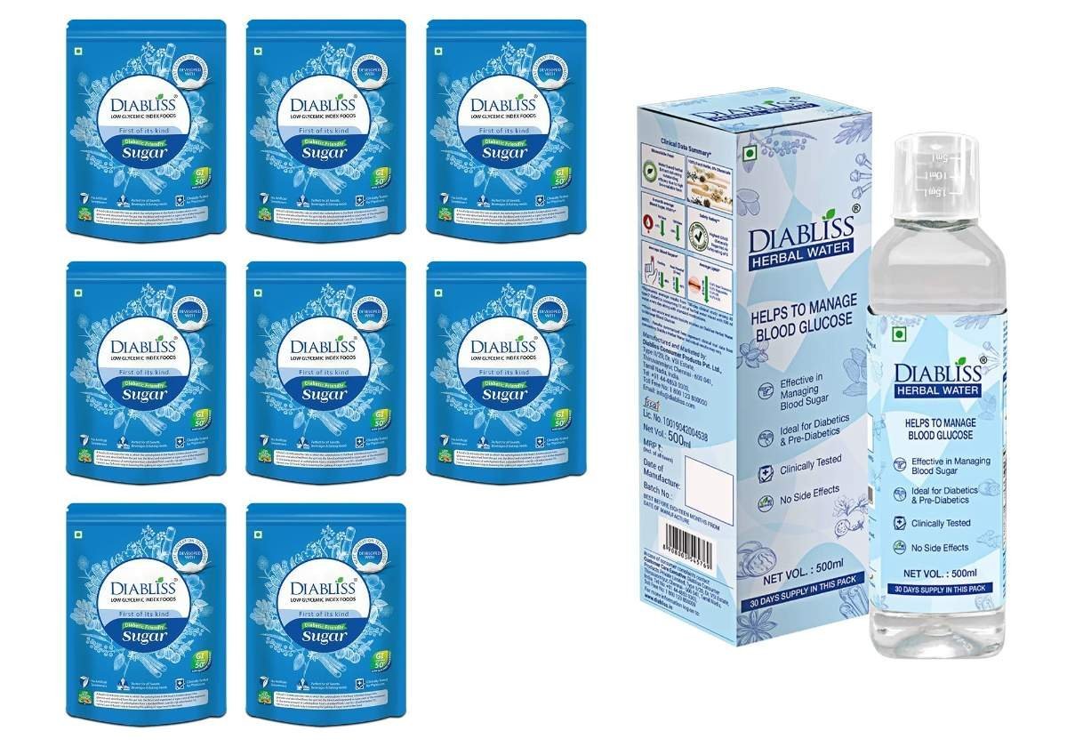 uk812-py6GWHL-1-1.jpg Diabliss Diabetic Friendly Herbal Cane Sugar - Free from Chemicals/Artificial Sweeteners - Low Glycemic Index (GI) - 500g Pouch (500g (Pack of 8)+Blood Glucose Management) - Image 1