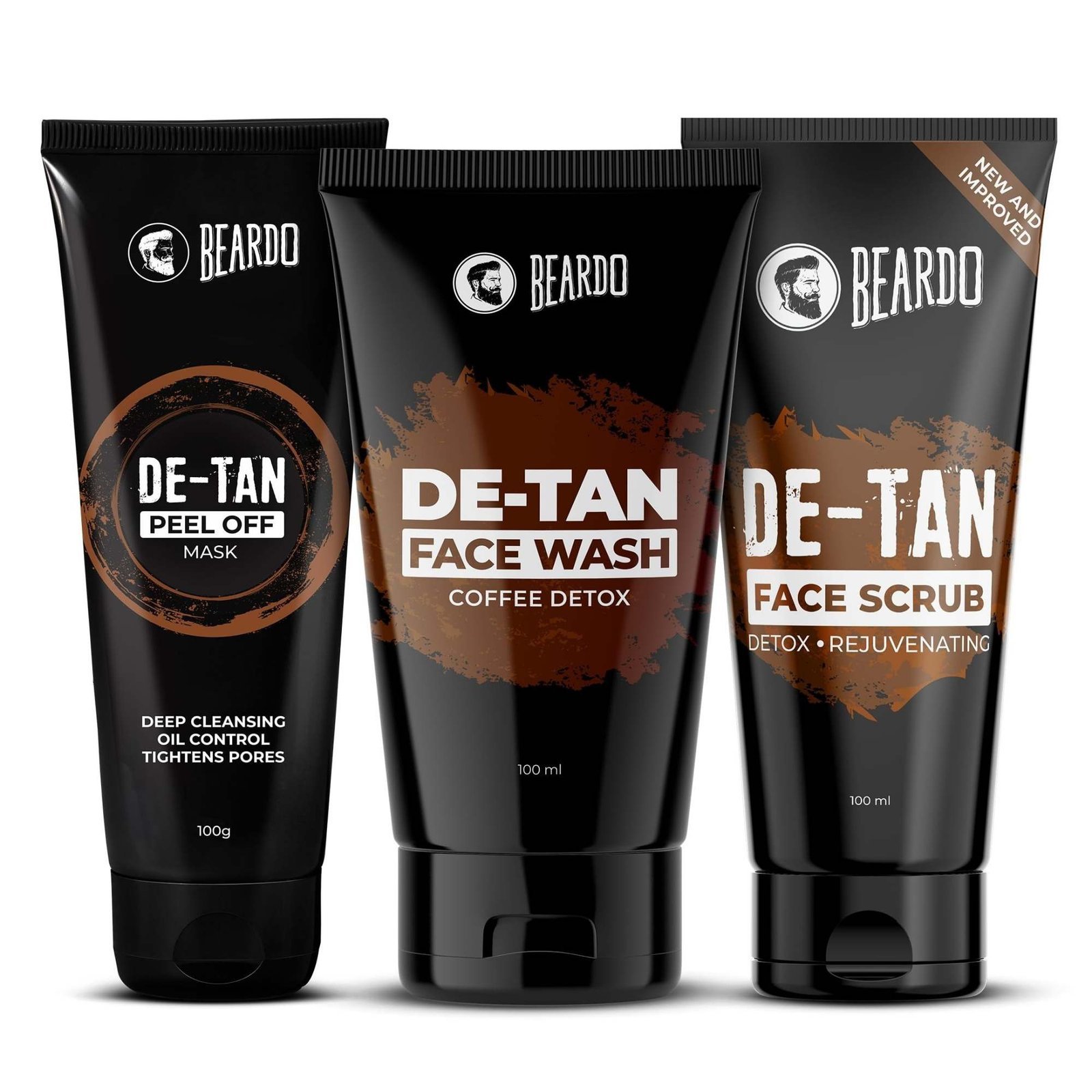 uk8120LJ-T9TL-1-1.jpg Beardo Detan Combo For Men (Set of 3) | Detan Face Wash & Detan Scrub & Peel Off Mask with Powerful Coffee Extract for Tan Removal | Hydrates & Exfoliates Men's Skin for Oil Control - Fast UK Delivery - Image 1