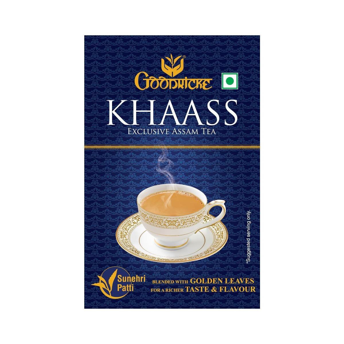 uk8134z94sJL-1.jpg GOODRICKE Khaass Assam Tea - 250 gm, (Pack of 1) | 100% Natural Golden Leaves | Richer Taste & Flavour | Sunehri Patti Chai | Iresistible Aroma - Fast UK Delivery - Image 1