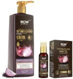 WOW Skin Science Onion Black Seed Hair Oil 50 ml & Onion Oil Shampoo 1 Litre With Red Onion Seed Oil Extract 50 ml - Fast UK Delivery