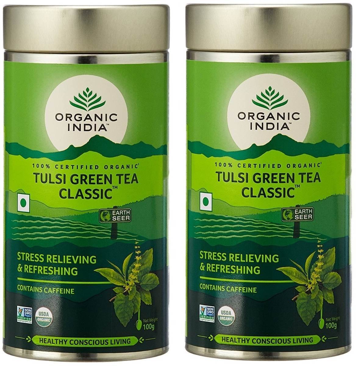 uk816UHlUzcVL.jpg Organic India Tulsi Green tea tin 100 gm (pack of 2) - Fast UK Delivery - Image 1