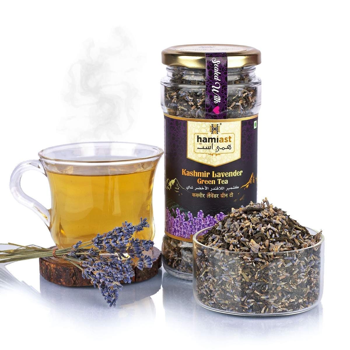 uk817HTUoQ2IL-1-1.jpg Hamiast Lavender Tea, Premium Kashmir Lavender and Green Tea Blend, Calming Tea for Stress Relief, Good Sleep & Glowing Skin, 100 grams Serves 50 Cups - Fast UK Delivery - Image 1