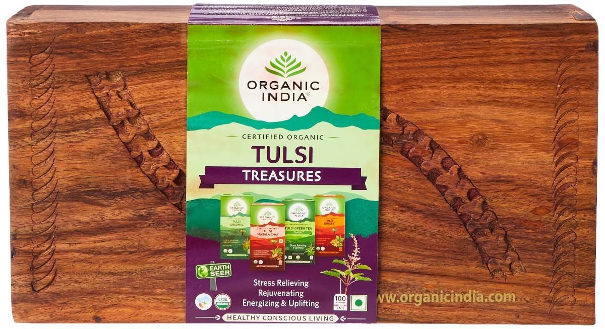 uk817fIuKm8VL.jpg ORGANIC INDIA Tulsi Wooden Gift Box-100 Black Tea Bags,200 Grams - Fast UK Delivery - Image 1