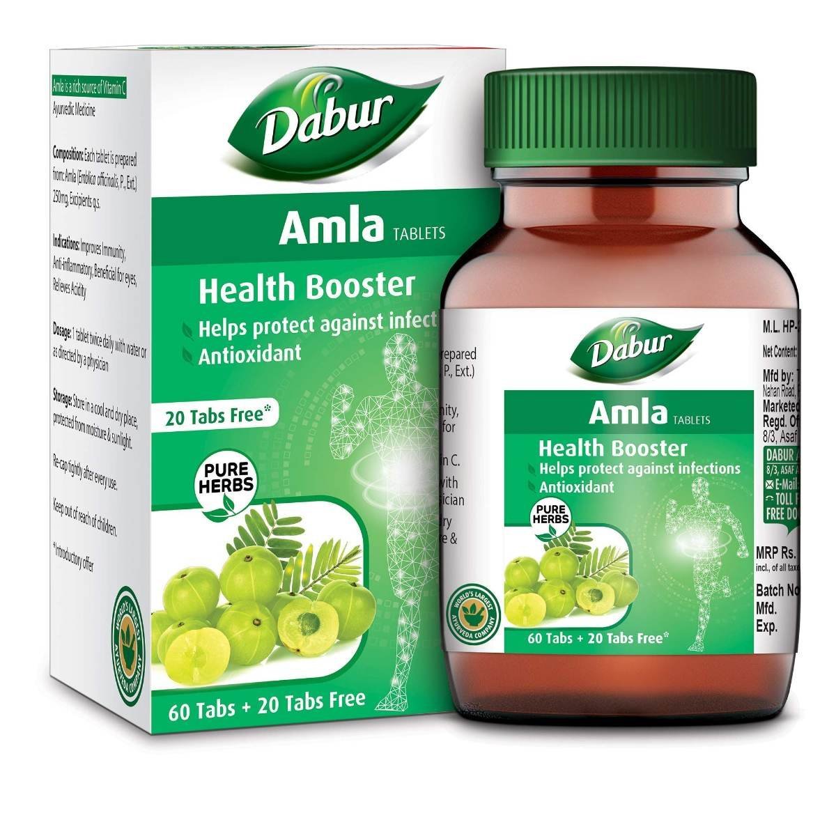 uk817sFlD4PAL.jpg DABUR Amla Tablet - Health Booster | Rich in Antioxidants | Provides Protection against Infections | Pure herbs 60 tabs ( Get 20 tabs free) - Fast UK Delivery - Image 1