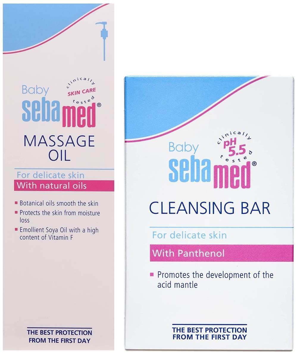 uk8199oEr8UsL-1-1.jpg SebaMed Baby Cleansing Bar (150g) & Baby Massage Oil, 150ml Combo - Fast UK Delivery - Image 1