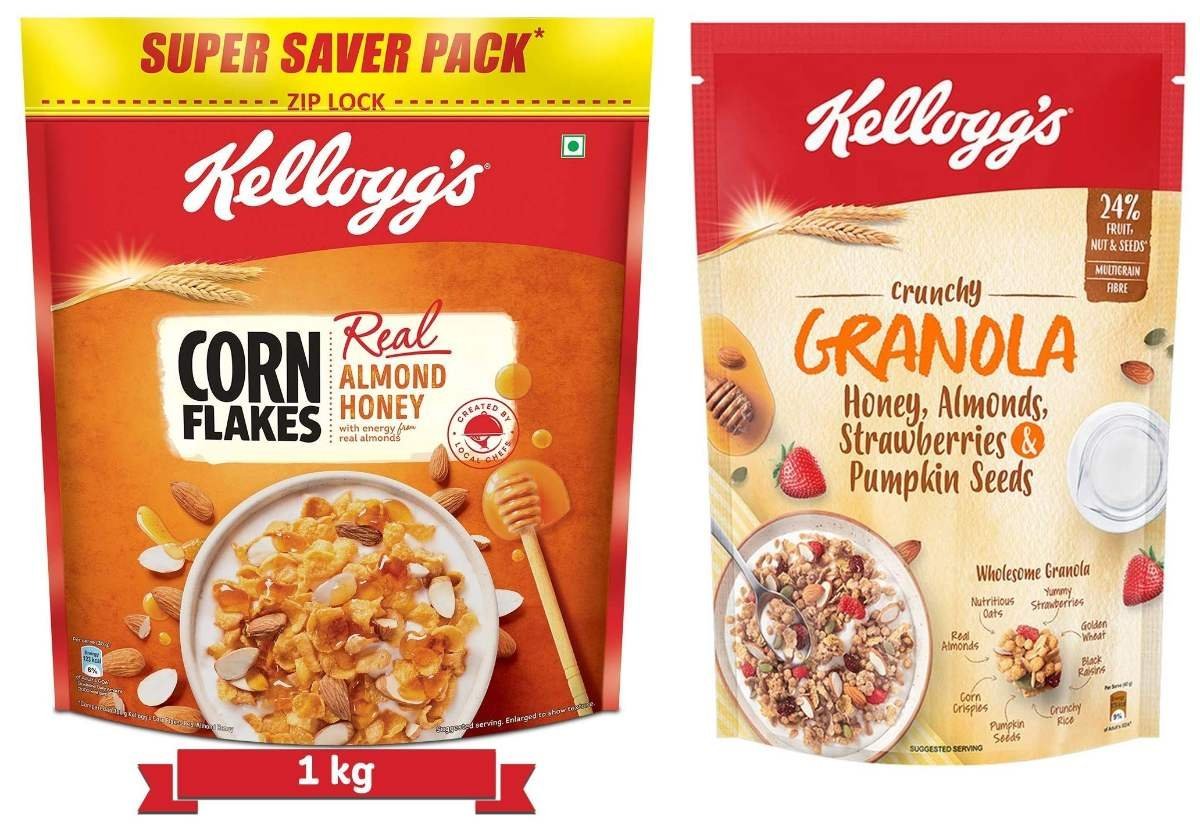 uk81BuxYl28lL-1-1.jpg Kellogg's Combo, Kellogg's Corn Flakes Real Almond and Honey, 1 kg and Kellogg's Crunchy Granola Honey, Almonds, Strawberries & Pumpkin Seeds, 450 g - Fast UK Delivery - Image 1
