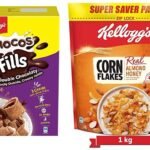Kellogg's Chocos Fills Double Chocolaty, Multigrain, Protein B Vitamins, 0% Maida 250g + Corn Flakes Real Almond Honey, Breakfast Cereals, Iron & Vitamin B1,B2,B3,B6 & C, Naturally Cholesterol Free1kg - Fast UK Delivery