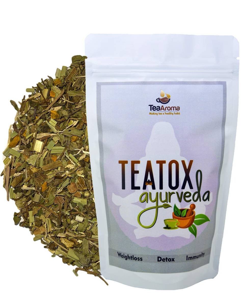 uk81EMaQvpkHL-1-1.jpg Tea Aroma Teatox Ayurveda - |14 Ayurveda Herbs & Barks| Weight management |Detox| Immunity Booster| Garcinia Cambogia| Triphlaa| Punarnava|Guggul|Papaya Leaves| Organic|100g|Loose leaves - Fast UK Delivery - Image 1