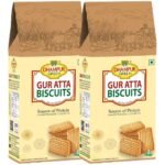 Dhampure Speciality Gur Jaggery Atta Cookies Biscuit, 400Grams (2 X 200G) | Healthy Snacks - Fast UK Delivery