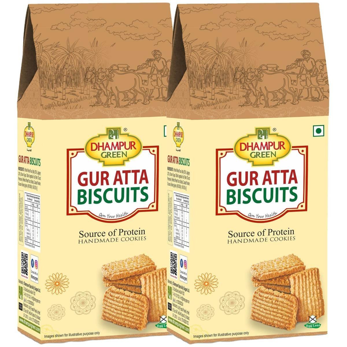 uk81G-F2lrwbL.jpg Dhampure Speciality Gur Jaggery Atta Cookies Biscuit, 400Grams (2 X 200G) | Healthy Snacks - Fast UK Delivery - Image 1