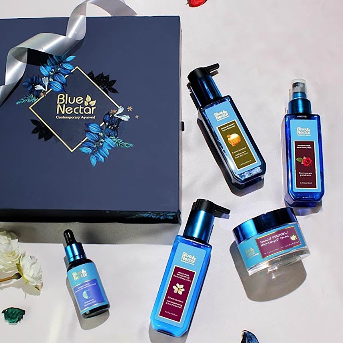 uk81INSiSVW7L-1.jpg Blue Nectar Indulgent Nature Beauty Gift Set for Women & Men | Face Cream, Serum, SPF Lotion, Face Wash & Rose Face Mist | Gift Box for Birthday, Anniversary & Special Occasions - Fast UK Delivery - Image 1