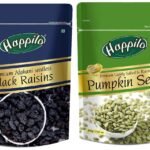 Happilo Premium Afghani Seedless Black Raisins, 250 Gram & Premium Roasted Pumpkin Seeds For Eating 200 Gram, Lightly Salted For Healthy Diet, Immunity Booster And Fiber Rich Superfood, Fresh - Fast UK Delivery