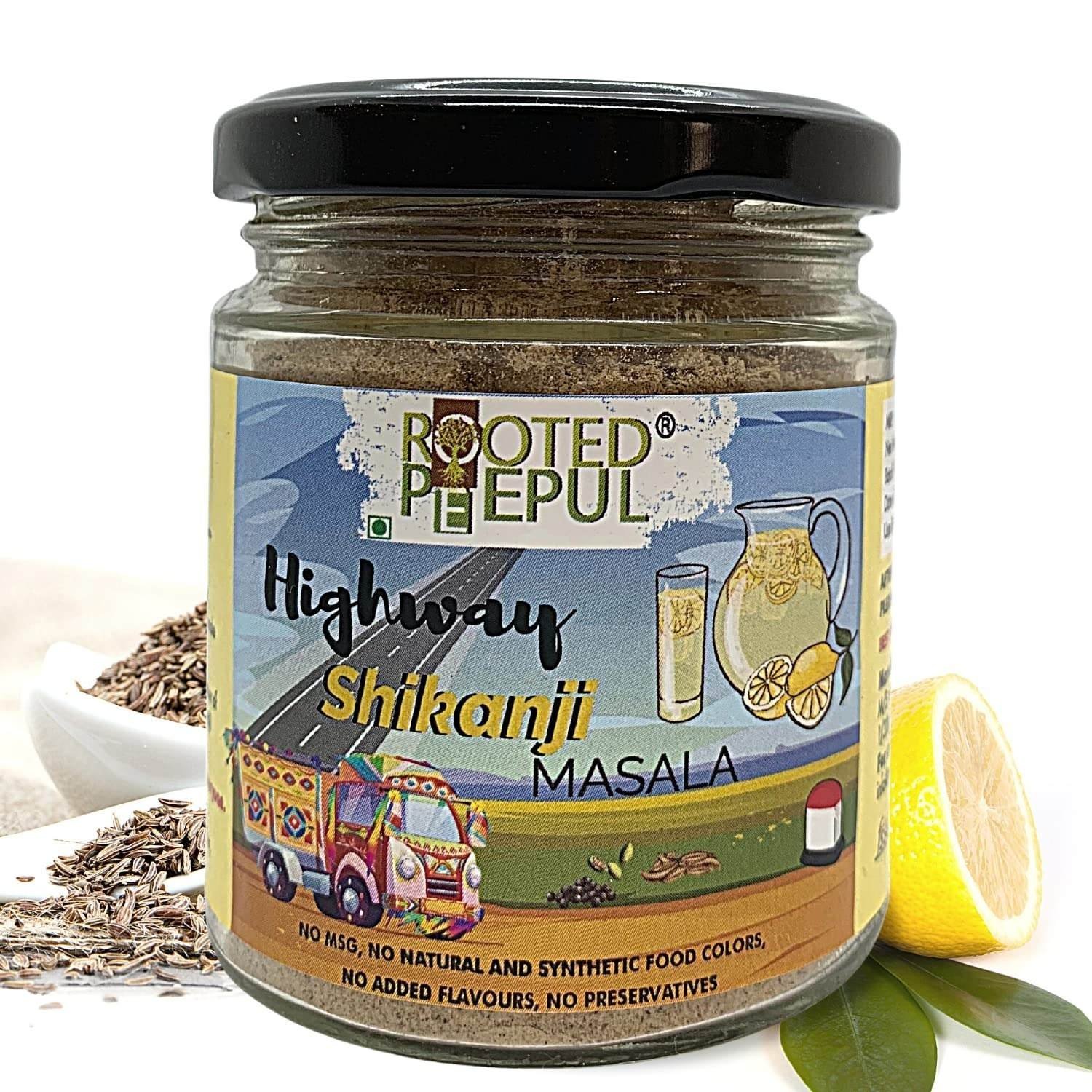 uk81JjK7Op8VL-1-1.jpg Rooted Peepul Highway Shikanji Masala | 100 Gms| Nimboo Pani Masala | No Additives - Fast UK Delivery - Image 1