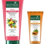 Biotique Papaya Tan Removal Brightening & Revitalizing Face Scrub & Biotique Fruit Brightening Depigmentation and Tan Removal Face Pack - Fast UK Delivery