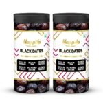 Happilo Premium Black Dry Dates Jar 400g (Pack of 2), Rich in Iron, Antixidants, Fiber and Vitamin, Chewy Texture, Natural Sweetness, No added Preservatives - Fast UK Delivery