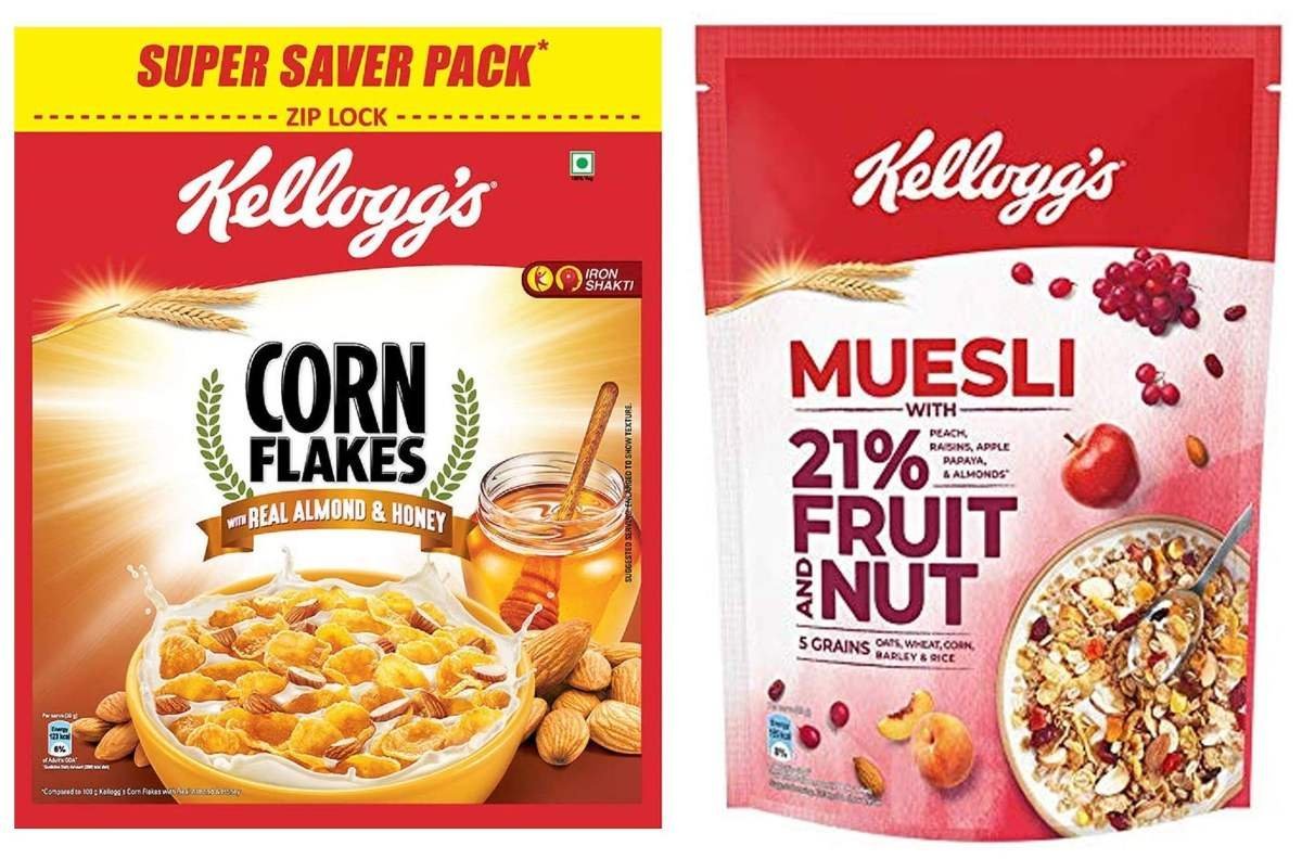 uk81Koj-0pG3L-1-1.jpg Kellogg's Combo, Corn Flakes Real Almond And Honey, 1 Kg And Muesli With 21% Fruit And Nut Pouch, 750 G - Fast UK Delivery - Image 1
