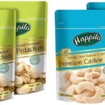 Happilo Premium Californian Roasted and Salted Pistachios, 200g (Pack of 2) & Premium Roasted and Salted Cashews, 200g (Pack of 2) - Fast UK Delivery
