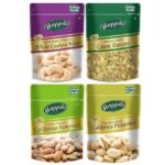 Happilo Premium Super Value Combo - Californian Almonds, Pistachios, Whole Cashews, Green Raisins Pouch, 500 g, Pack of 4 - Fast UK Delivery