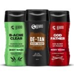 Beardo DeTan , Godfather & B-acne Clear Body Wash for Men ( 200ml x 3) | Complete Skin Care Set for Men - Deep Cleansing, Acne-Fighting & Tan Removal Body Wash | Ideal for Oily & Acne-Prone Skin | Perfect Skincare Kit for Men with Acne & Tan Issues -| Ultimate Grooming Solution for Healthy, Clean Skin - Fast UK Delivery