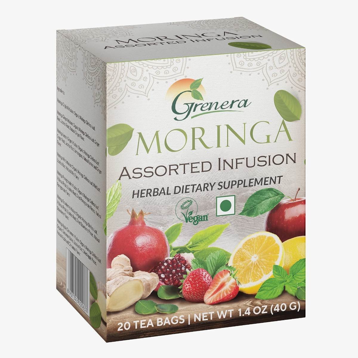 uk81NVywJEpL-1.jpg Grenera Moringa Assorted Infusion Tea 20 Bags | Caffeine Free, Staple Free, Made with Organically Grown Moringa Leaf - Fast UK Delivery - Image 1