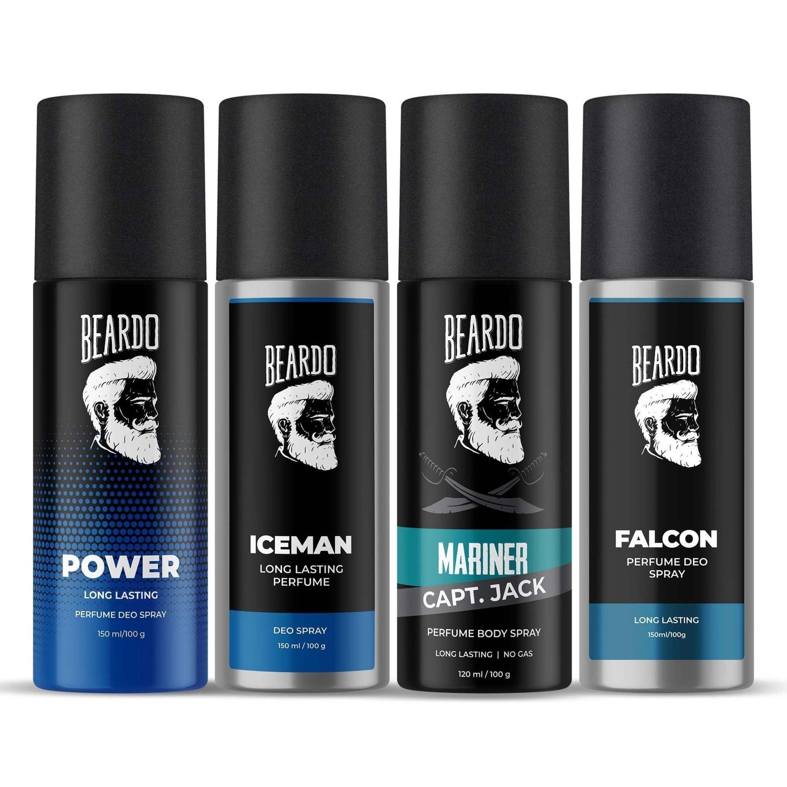uk81NjBVQwtoL-1-1.jpg Beardo Power, Iceman, Mariner Captain Jack & Falcon Body Spray for Men (Set of 4) - Fast UK Delivery - Image 1