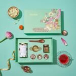 ISVARA Tea Gifts - Goddess Lakshmi Gift Set, The Herb Basket tea box, forest honey, Floral petite candles and Sheesham wood spoon - Fast UK Delivery