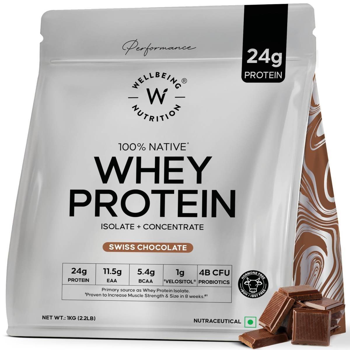 uk81PqQvrTKVL-1.jpg Wellbeing Nutrition Whey Protein Isolate + Concentrate (Swiss Chocolate) | 24g Protein, 11.5g EAA, 1g Glutamine | Clinically Proven 2x Muscle Protein Synthesis| 4B CFU Probiotics & Digestive Enzymes | 1kg - Image 1