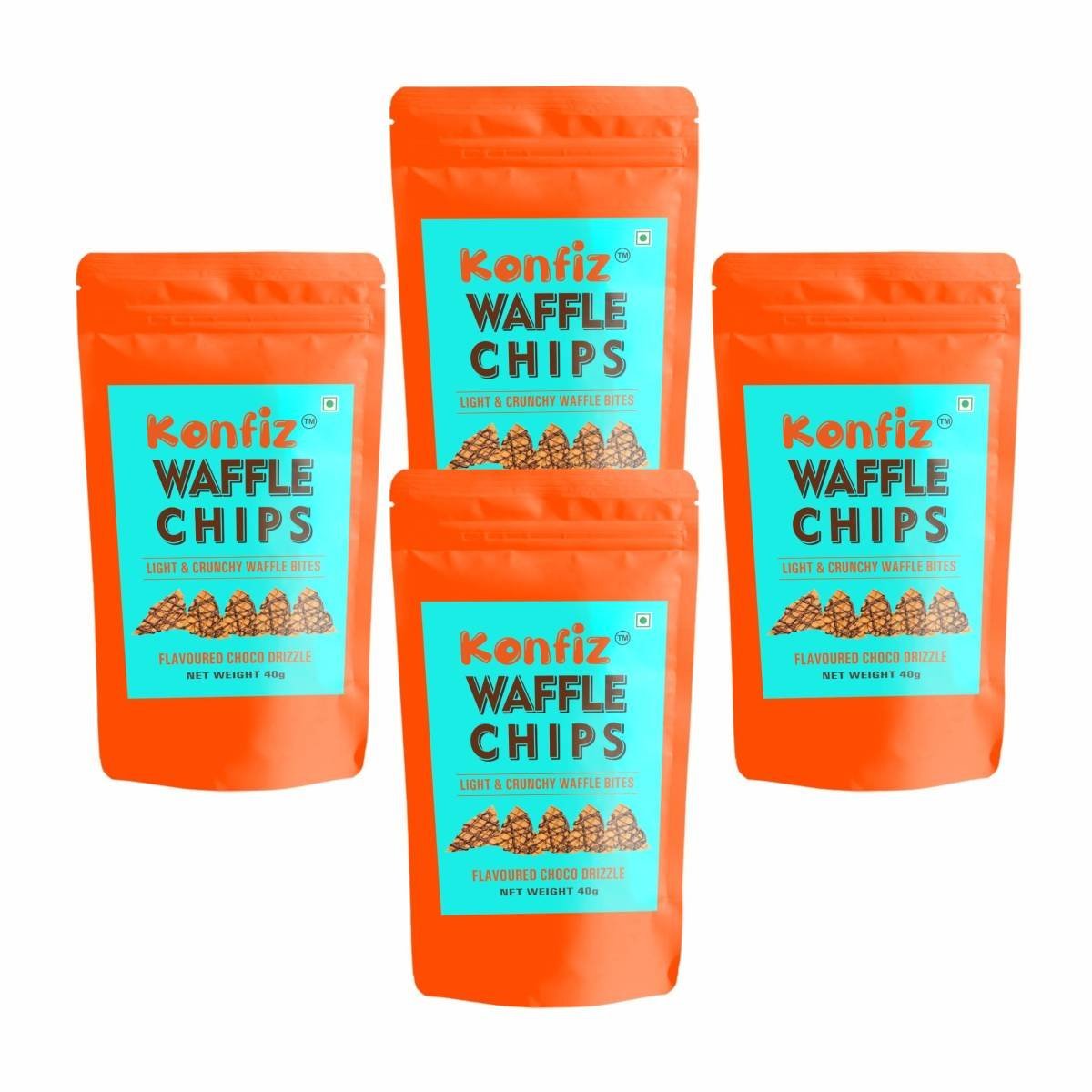uk81QdgVvOzL-1.jpg Konfiz Waffle Chips | Crunchy Baked Chips with Dark Choco Drizzle | 100% Eggless | Freshly Baked | 40 gm Pack Each | (160 g (Pack of 4)) - Fast UK Delivery - Image 1