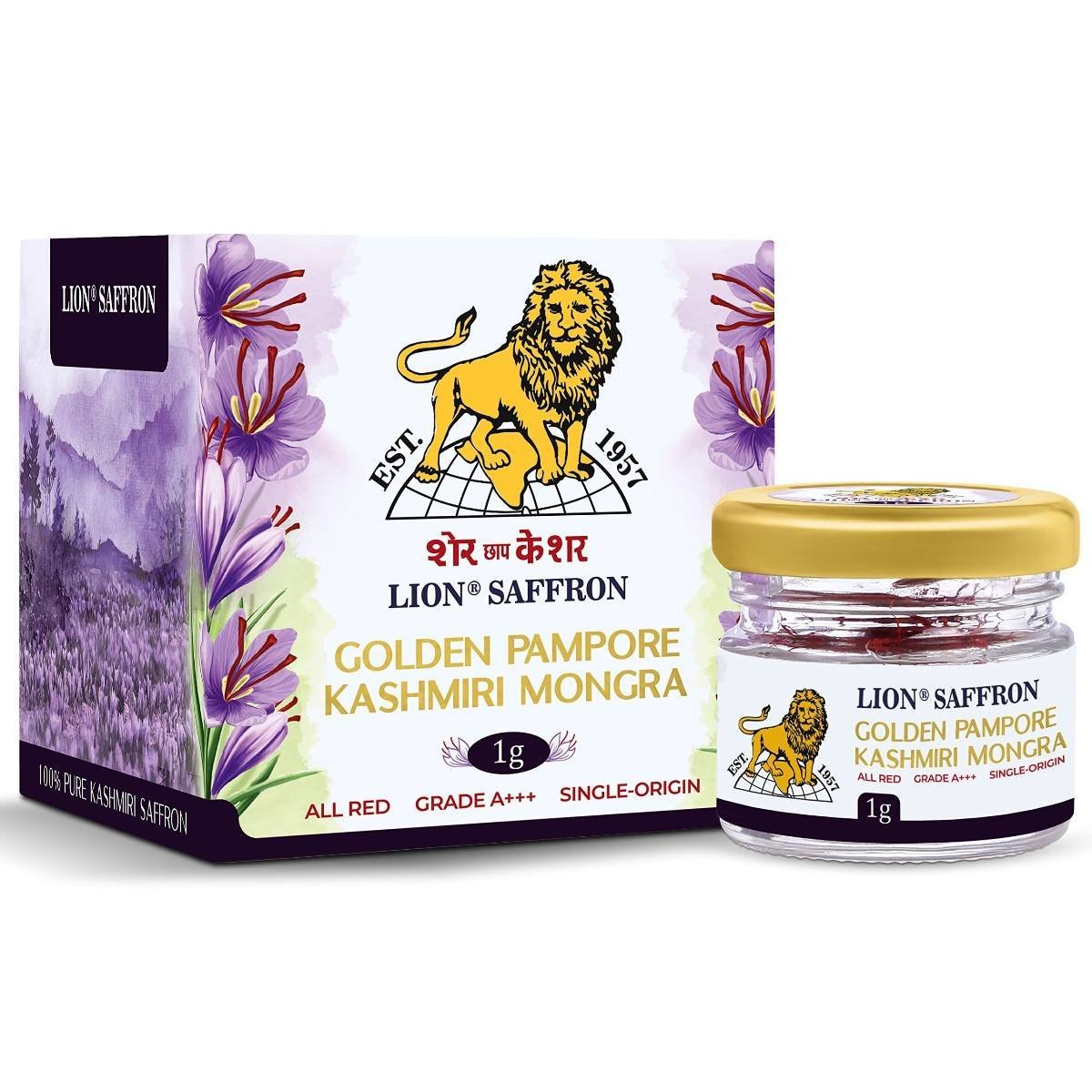 uk81QhJd-2F2L-1-1.jpg LION BRAND SAFFRON, 1g, Grade A+++ Kashmiri Mongra Kesar/Keshar/Saffron for Pregnant Women, Biryani, Cooking, Sweets and Beauty (From Pampore, Kashmir)(Pack of 1, 1gram) - Fast UK Delivery - Image 1