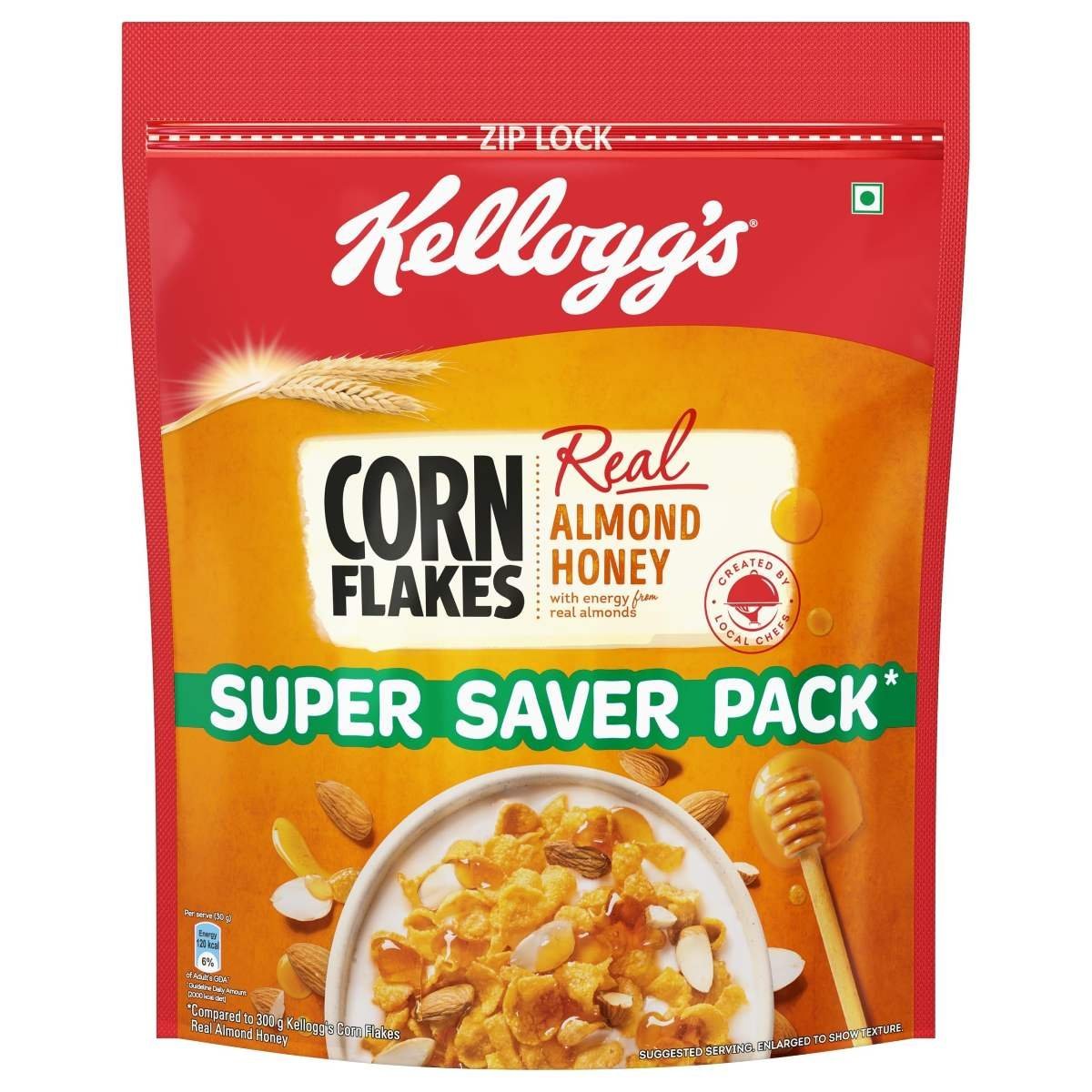 uk81SDdn2l4HL-1-1.jpg Kellogg's Corn Flakes Real Almond Honey 1kg | High in Iron, Vitamin B1, B2, B3, B6 & C | Naturally Cholesterol Free | Corn Flakes, Breakfast Cereal - Fast UK Delivery - Image 1