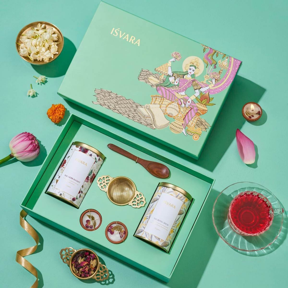 uk81STdaGiH3L-1.jpg ISVARA Tea Gifts - Prosperity Gift Set, The Herb Basket tea box - Fast UK Delivery - Image 1