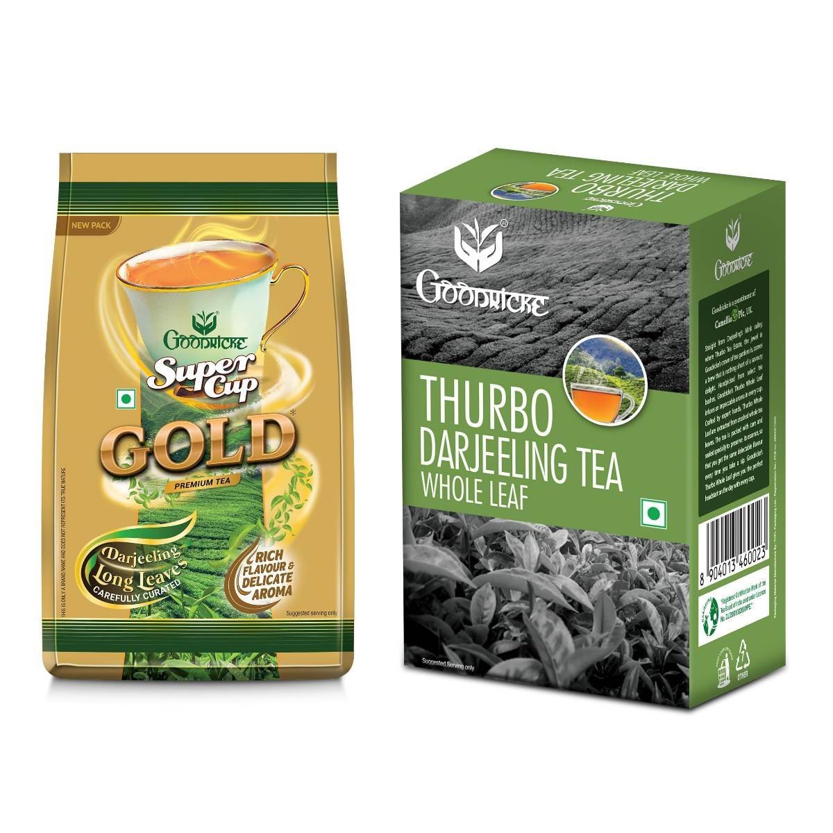 uk81TLMKZyJmL-1.jpg GOODRICKE Combo Pack - Thurbo Darjeeling & Supercup Gold Tea - 250gm each (Pack Of 2) | 100% Pure & Original Single Estate Whole Leaf Tea | Premium Assam & Darjeeling Loose Tea Leaves With Rich Taste - Fast UK Delivery - Image 1
