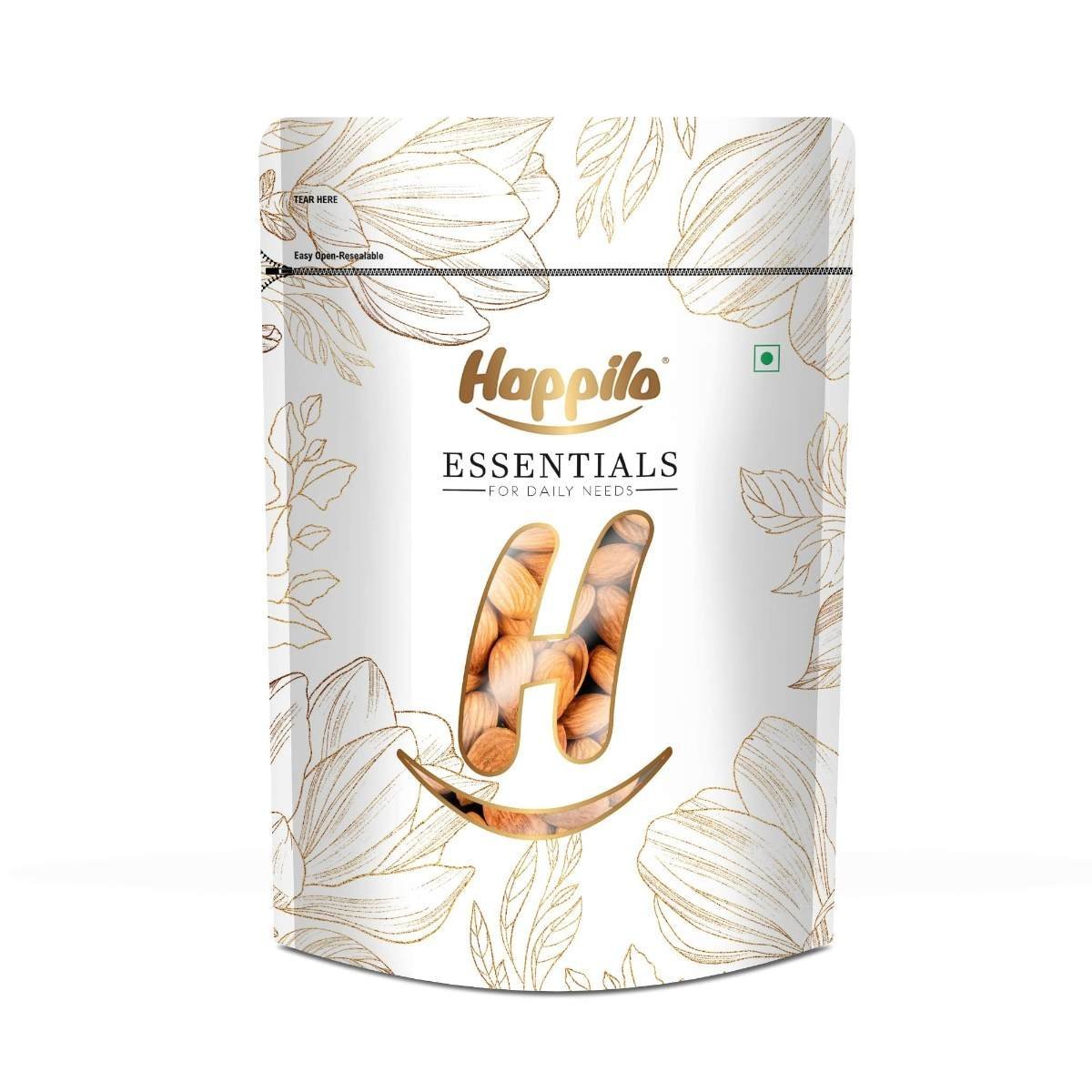 uk81TW5YaWnSL-1-1.jpg Happilo Essentials Californian Popular Almond 500g, Naturally Gluten Free, Unsalted, Low Carb and Healthy Snack, No Preservatives - Fast UK Delivery - Image 1