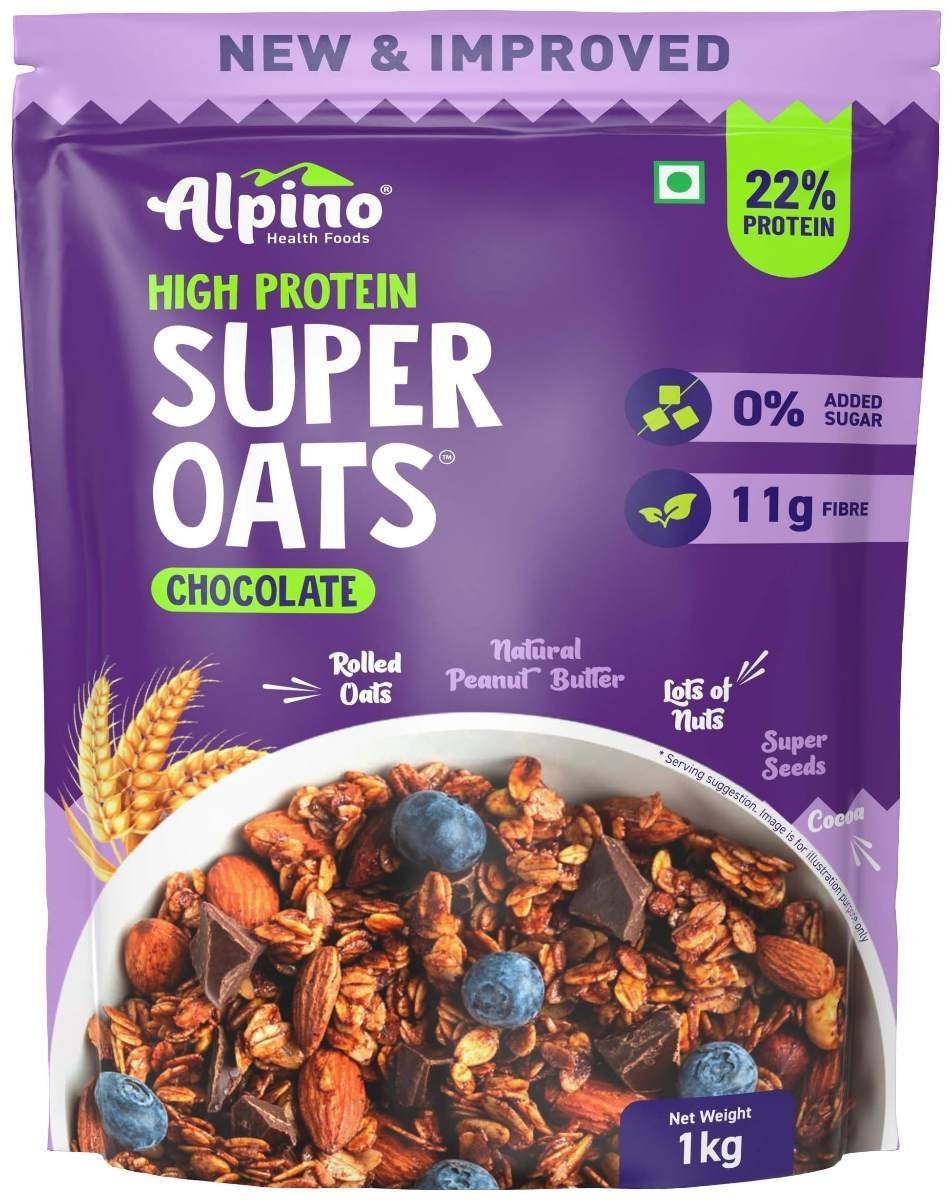 uk81WIMnK9V1L-1.jpg ALPINO High Protein Super Rolled Oats Chocolate 1kg - Rolled Oats, Natural Peanut Butter & Cocoa Powder Protein, No Added Sugar & Salt, Gluten Free As Seen on Shark Tank India - Fast UK Delivery - Image 1