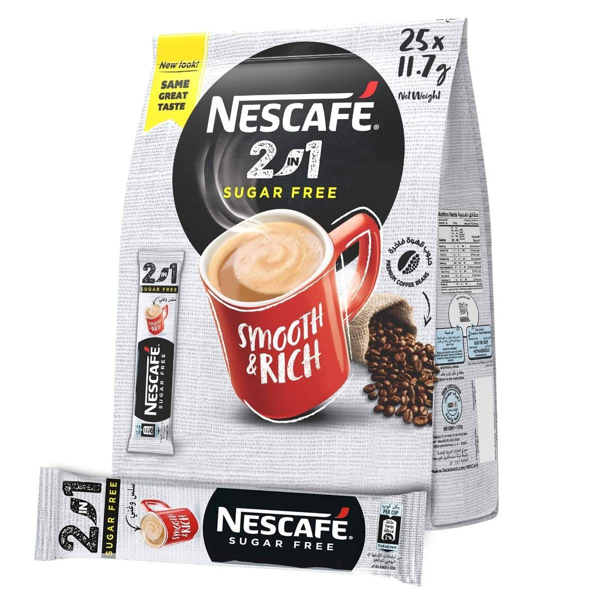 uk81WczPwUMUL-1.jpg Nescafe Sugar-Free 2 In 1 (25 Sticks) Pouch, 292.5 Gm, Coffee - Fast UK Delivery - Image 1