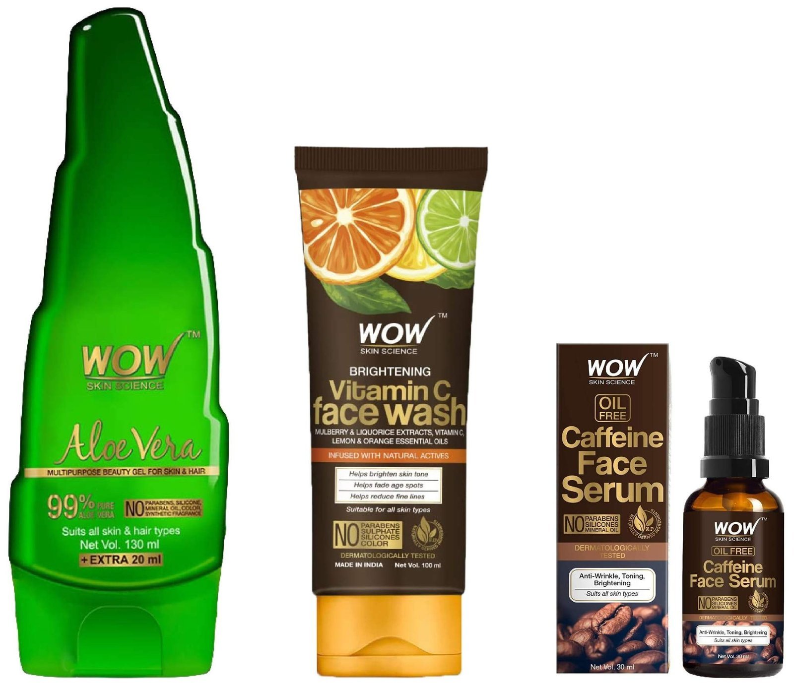 uk81YOSB1XkcL-1-1.jpg WOW Skin Science Caffeine Face Serum - Quick Absorbing - Oil Free - Anti-Aging& Science Brightening Vitamin C Face Wash&Science 99% Pure Aloe Vera Gel For Face,Skin&Hair - 150Ml - Fast UK Delivery - Image 1