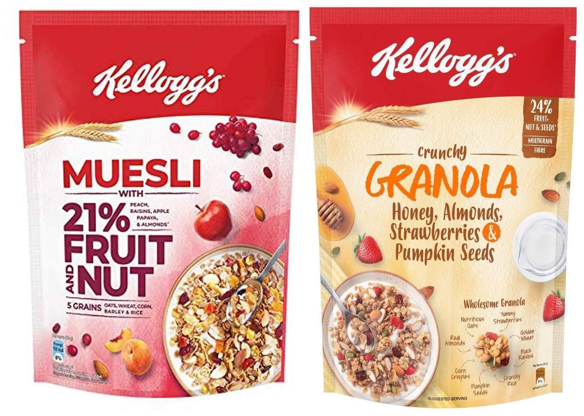 uk81ZLzbY2cvL-1-1.jpg Kellogg's Combo, Kellogg's Muesli with 21% Fruit and Nut Pouch, 500 g and Kellogg's Crunchy Granola Honey, Almonds, Strawberries & Pumpkin Seeds, 450 g - Fast UK Delivery - Image 1