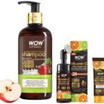 WOW Skin Science Apple Cider Vinegar Shampoo With DHT Blockers & Science Brightening Vitamin C Foaming Face Wash & Science Brightening Vitamin C Face Wash, 3 Count - Fast UK Delivery