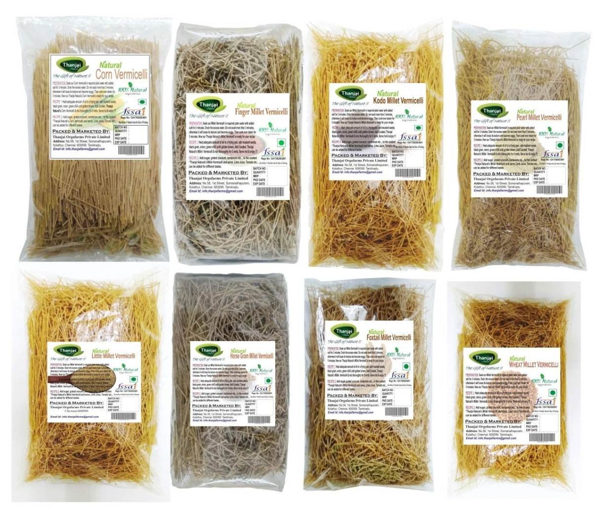 uk81erxDPzGLL-1.jpg Thanjai Natural Vermicelli 1600 Grams Semiya 8 Varieties (Corn Millet, Foxtail Millet, Little Millet, Pearl Millet, Kodo Millet, Wheat Millet, Horsegram Millet & Finger Millet) 100% Natural - Natural - Fast UK Delivery - Image 1