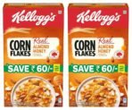 Kellogg's Corn Flakes Real Almond Honey 650g | High in Iron, Vitamin B1, B2, B3, B6 & C | Naturally Cholesterol Free | Corn Flakes, Breakfast Cereal (Pack of 2) - Fast UK Delivery