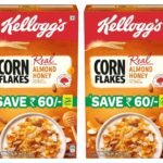 Kellogg's Corn Flakes Real Almond Honey 650g | High in Iron, Vitamin B1, B2, B3, B6 & C | Naturally Cholesterol Free | Corn Flakes, Breakfast Cereal (Pack of 2) - Fast UK Delivery