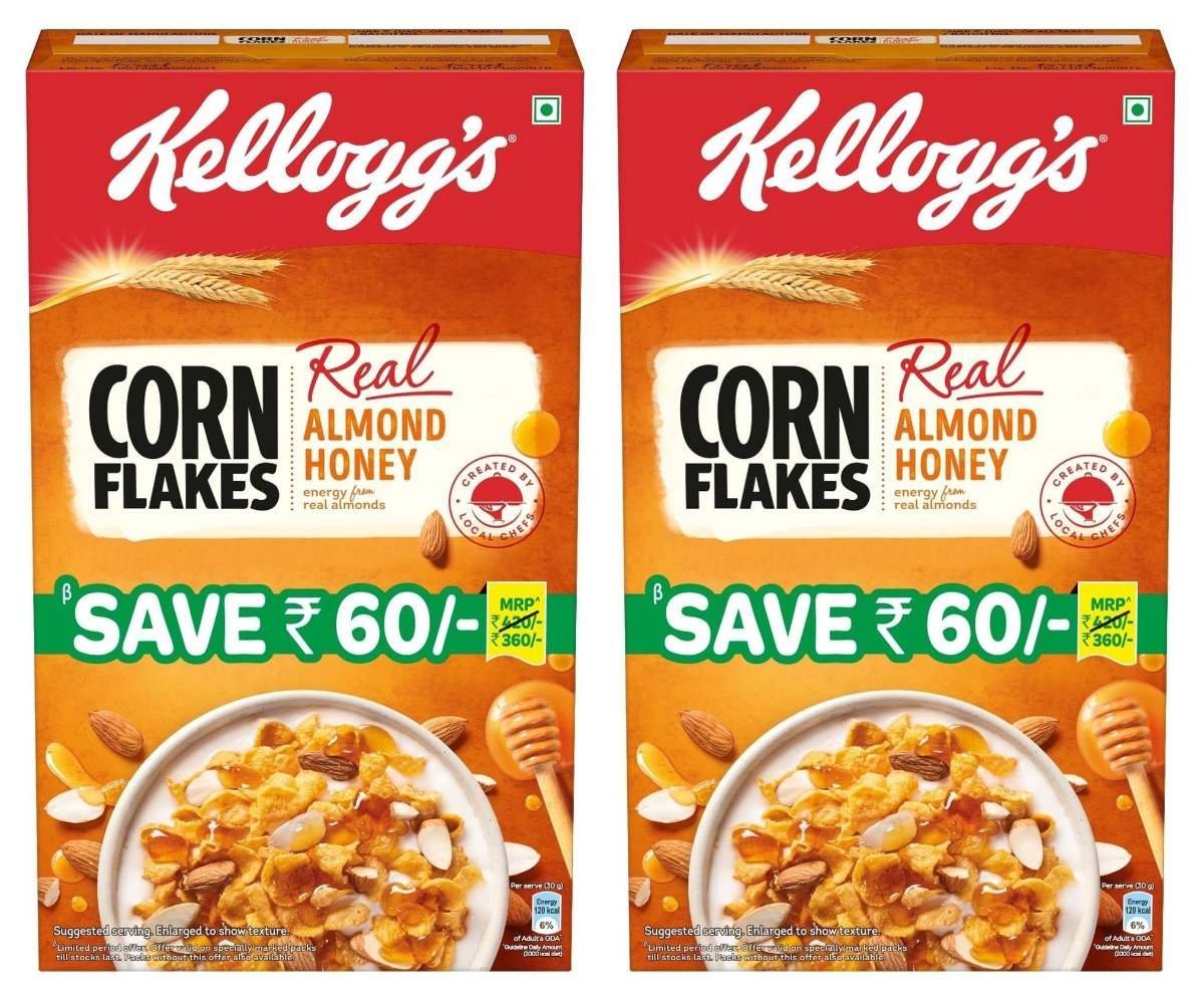 uk81f-LOzogLL-1-1.jpg Kellogg's Corn Flakes Real Almond Honey 650g | High in Iron, Vitamin B1, B2, B3, B6 & C | Naturally Cholesterol Free | Corn Flakes, Breakfast Cereal (Pack of 2) - Fast UK Delivery - Image 1