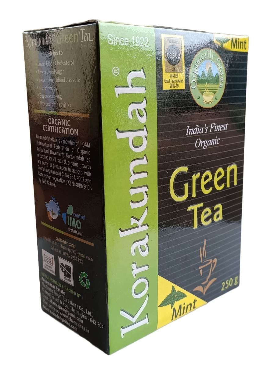 uk81fCYsCIHdL-1.jpg KORAKUNDAH Organic Green Tea (Mint) 250 g | Pack of 1 | Total 250 g | India's Finest Organic Tea | Chamraj Nilgiri Tea - Fast UK Delivery - Image 1